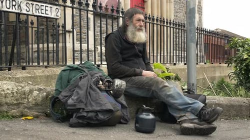Homeless Person Sitting in The Street: Old Man, Poor Man, Asking for Food