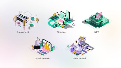 Animated Isometric Icons for Digital Finance and E-Payment