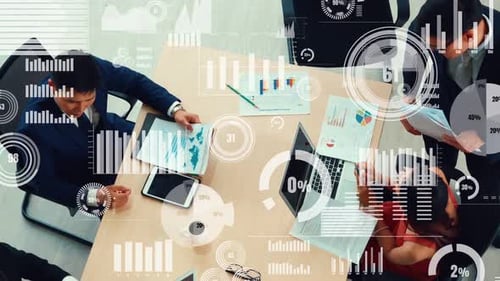 Corporate Team Discussing Data Analytics in Modern Office