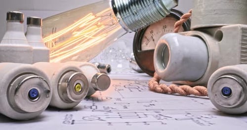 Electrical Circuit Diagram with Vintage Components Close Up
