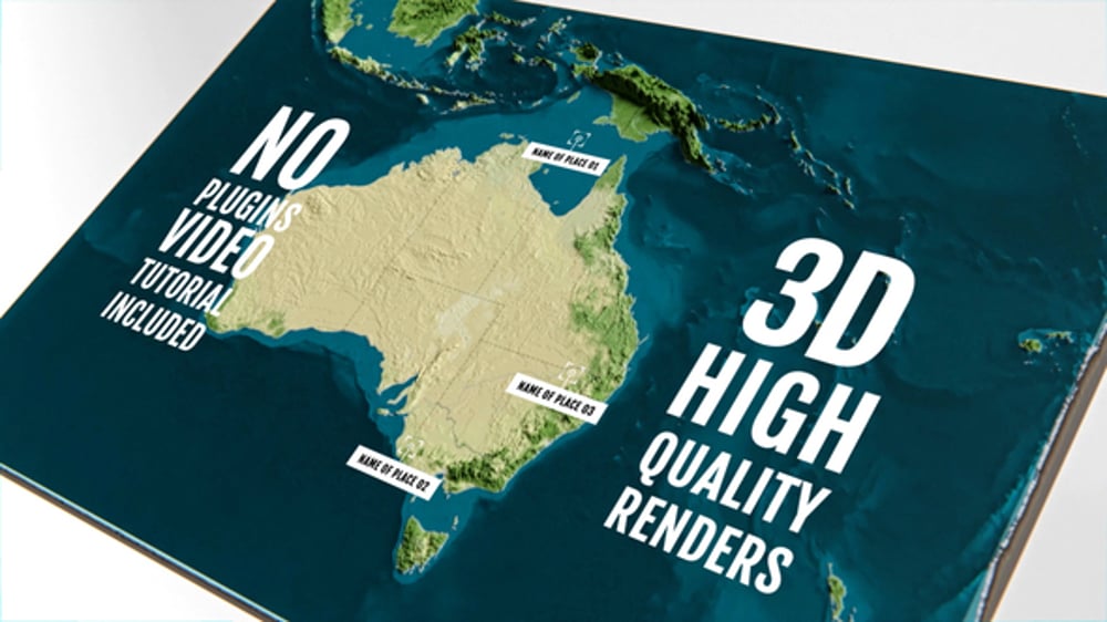 Animated 3D Physical Map of Australia and Oceania, Elements ft. 3D map ...