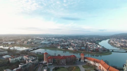 Aerial View of Krakow Skyline Poland Wawel Castle and Vistula River
