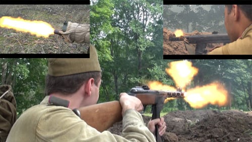 Military Reenactment with Firing Guns and Camouflage