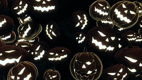 Spooky Glowing Halloween Pumpkins Seamless Loop
