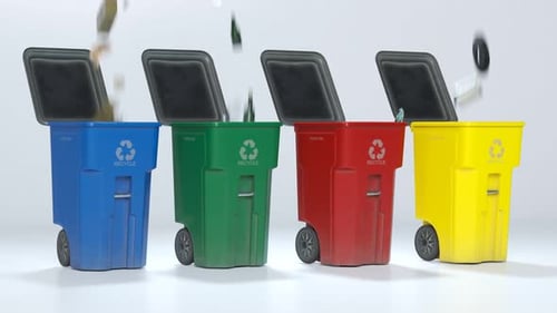 3D Animated Recycling Bins Separating Waste Categories