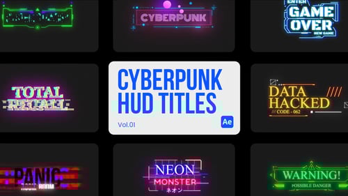 Animated Cyberpunk Titles Pack with Futuristic HUD Overlays
