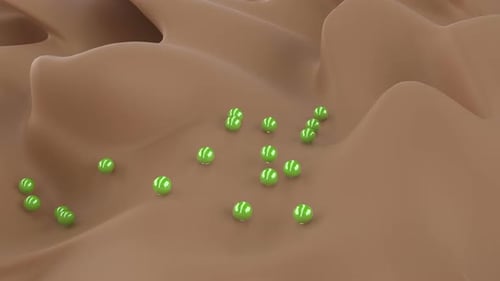 Abstract 3D Green Spheres Falling on Wavy Surface Animation