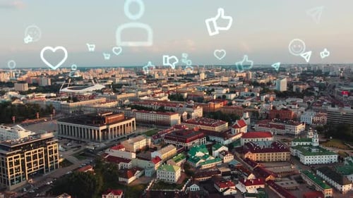 Concept of social networks and digital communications in the city.