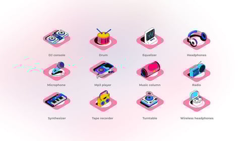 Animated Isometric Music Equipment Icons Pack