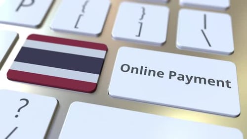 Online Payment Text and Flag of Thailand on the Keys