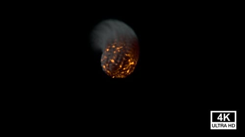 Fiery Burning Sphere Moving Across Dark Background