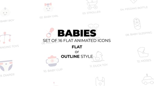 Mother's day - Babies - Set of 16 Animated Icons Flat or Outline style
