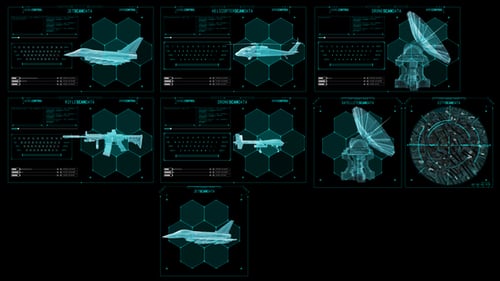 Futuristic Military HUD Interface with Scanning Data Panels