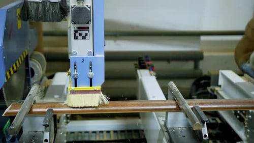 Wood door manufacturing process. Equipment for the production of furniture in factory