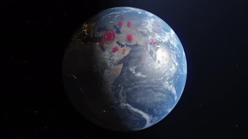 Animated Global Map with Red Spreading Data Points