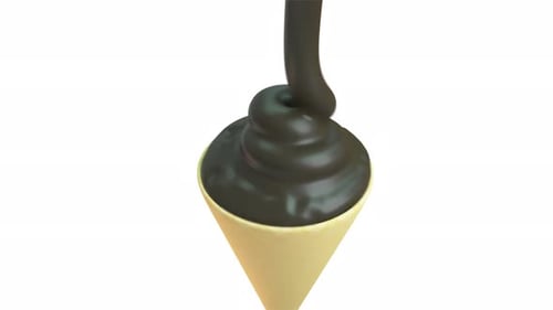Realistic 3D Chocolate Pouring into an Ice Cream Cone Animation