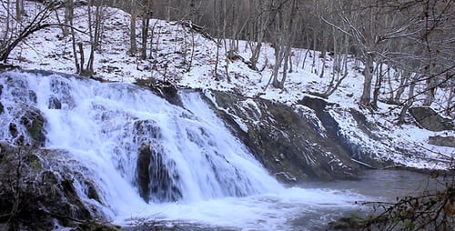 Forest, Snow And Waterfall