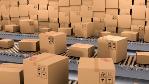 Seamless Loop of Cardboard Boxes on Automated Conveyor Belts