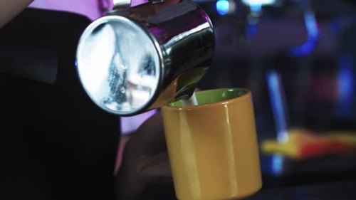Pouring Coffee Into Mug in Cafe Close Up