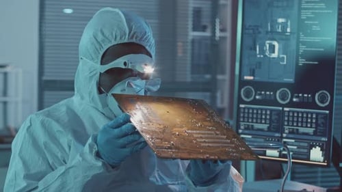 Lab Engineer Examining Printed Circuit Board