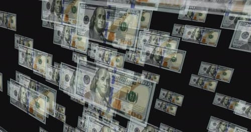 Flying One Hundred Dollar Bills Seamless Loop Animation