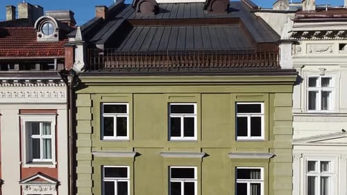 European city building. Elements of architecture. Aerial drone view.