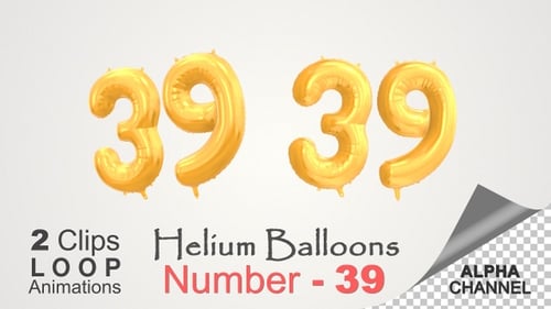 Golden Shiny Balloon Number 39 Floating Animation