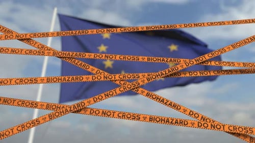 Cinta de precaución contra riesgos biológicos con bandera de la UE