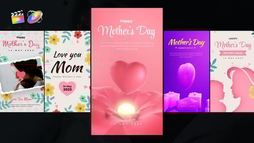Animated Mother's Day Social Media Stories with Hearts and Flowers