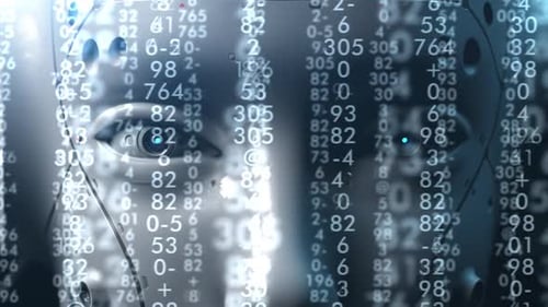 Gross error of artificial intelligence. robot's head is twitching and shaking shot close-up