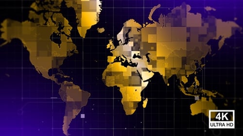 Futuristic Golden World Map Digital Grid Animation Background