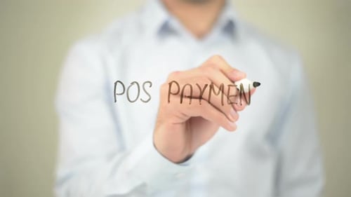 POS Payment, Businessman Writing on Transparent Screen