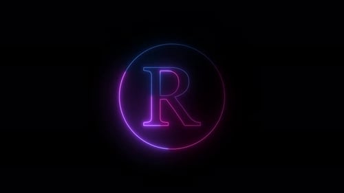 Animación de introducción de texto Neon R sobre fondo negro