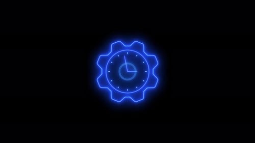 Blue Neon Light Gear Design Counting Down Clock Animation On Black Background