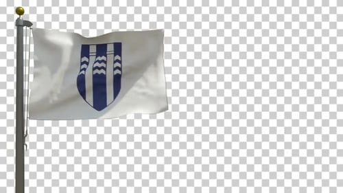 Realistic Waving Flag with Blue and White Crest