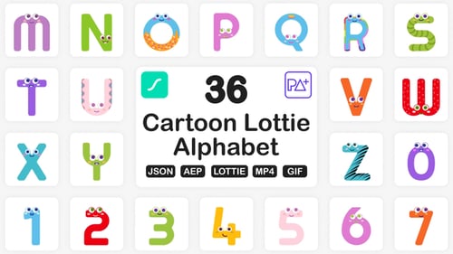 Playful Animated Lottie Alphabet and Numbers Character Pack