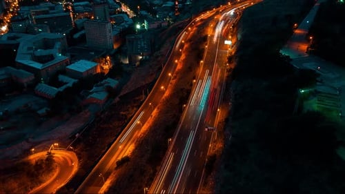 night Yerevan city traffic aerial video