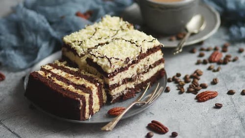 Close up of Cake with Coffee and Pecans