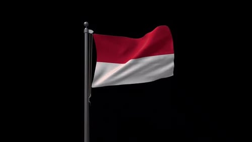 Indonesia Flag On Flagpole With Alpha Channel