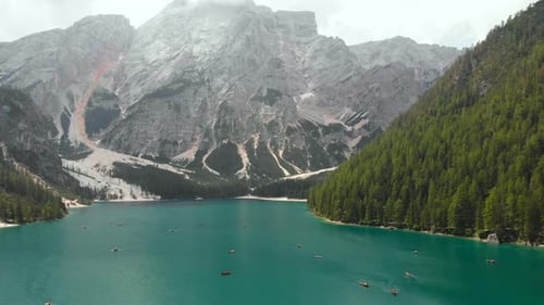 Aerial Mountain Lake Boat Nature Rocks