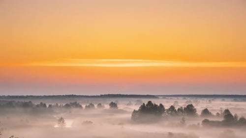 Golden Sunrise Over Misty Rural Landscape