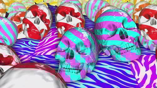 Abstract Skulls with Colorful Morphing Stripes Loop