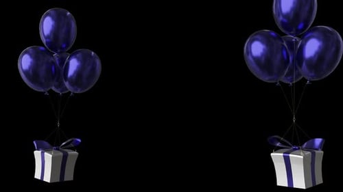 Blue Balloons With Gift Box Alpha Channel