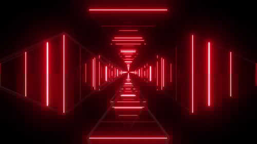 Red Neon Glowing Lines Geometric Loop Background