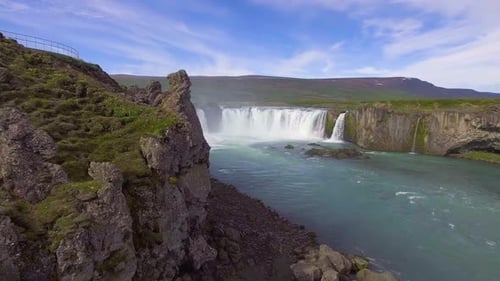 Drone Aerial Footage of the Godafoss Waterfall in North Iceland