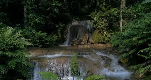 Mountain rainforest waterfalls and crystal clear water