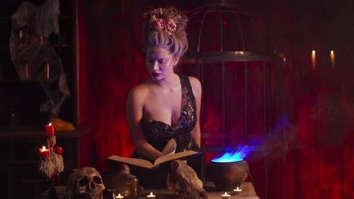 Glamorous Woman Reads Spell From Book