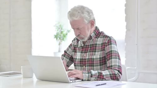 Sick Casual Old Man Coughing in Office
