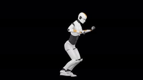 Un androïde danse et fait du spinning sur un plan panoramique