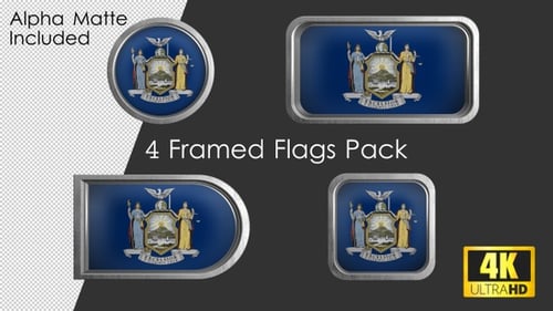 Animated New York State Flag Icons with Metallic Frames